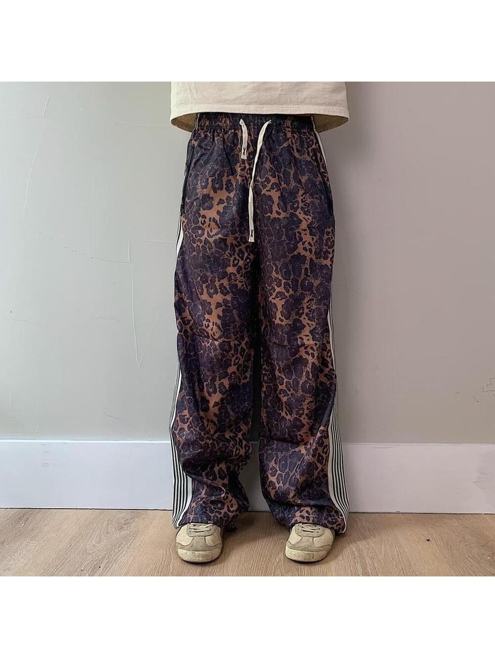 Streetwear Baggy Y2K vintage style Leopard print track pants with white stripes - Picture 1 of 8